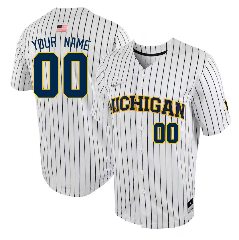 Custom Michigan Wolverines Name And Number College Baseball Jerseys Stitched-Pinstripe - Click Image to Close